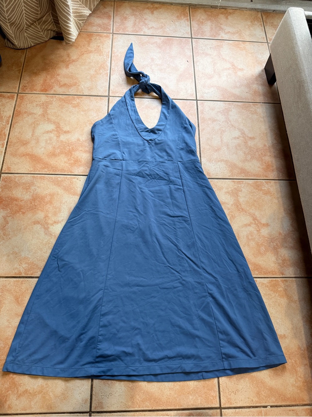 Patagonia Blue Halter Midi Dress with Tie Neck